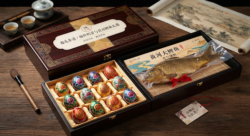 河南非遗缠丝鸭蛋与黄河鲤鱼礼箱
